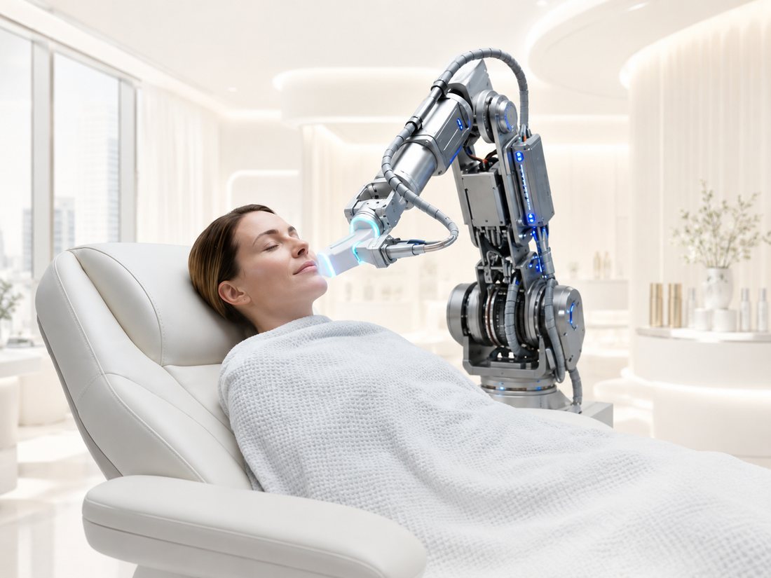 Robotic precision device performing an advanced facial treatment in the NexGen clinic