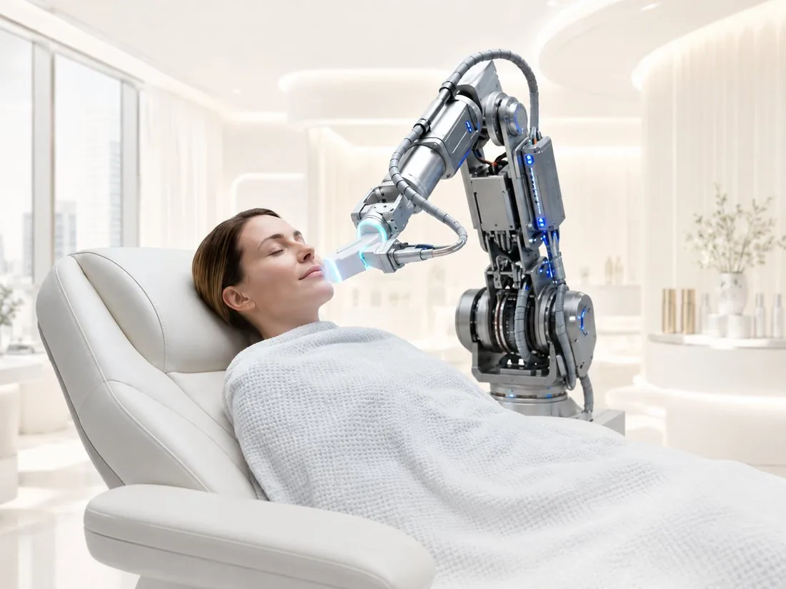 Robotic precision device performing an advanced facial treatment in the NexGen clinic